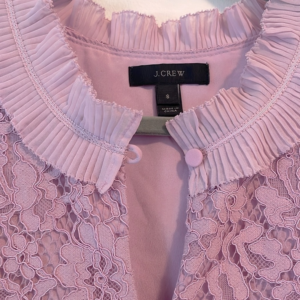 J. Crew Sleeveless Button-Collar Romantic Floral Lace Top, Soft Pink - Picture 4 of 8